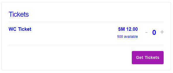 The ticket on the single event page correctly showing the limited capacity after enabling WooCommerce stock management