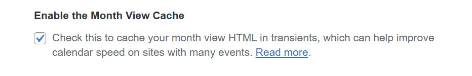 Enable the Month View Cache setting in Events > Settings > General > Viewing