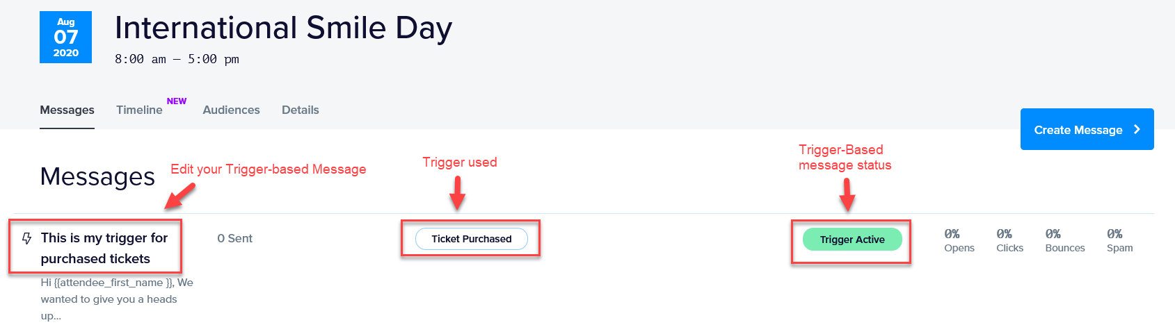 View triggered messages here