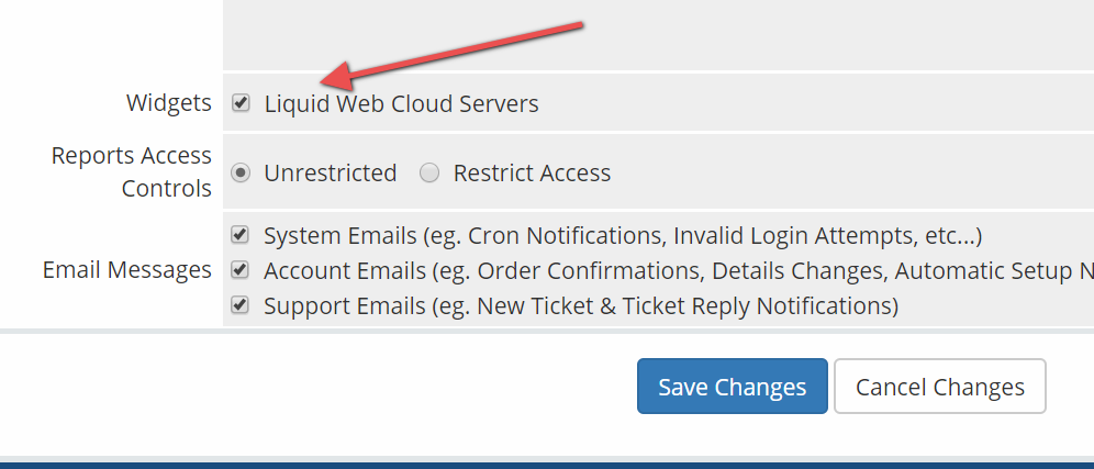 Save changes button