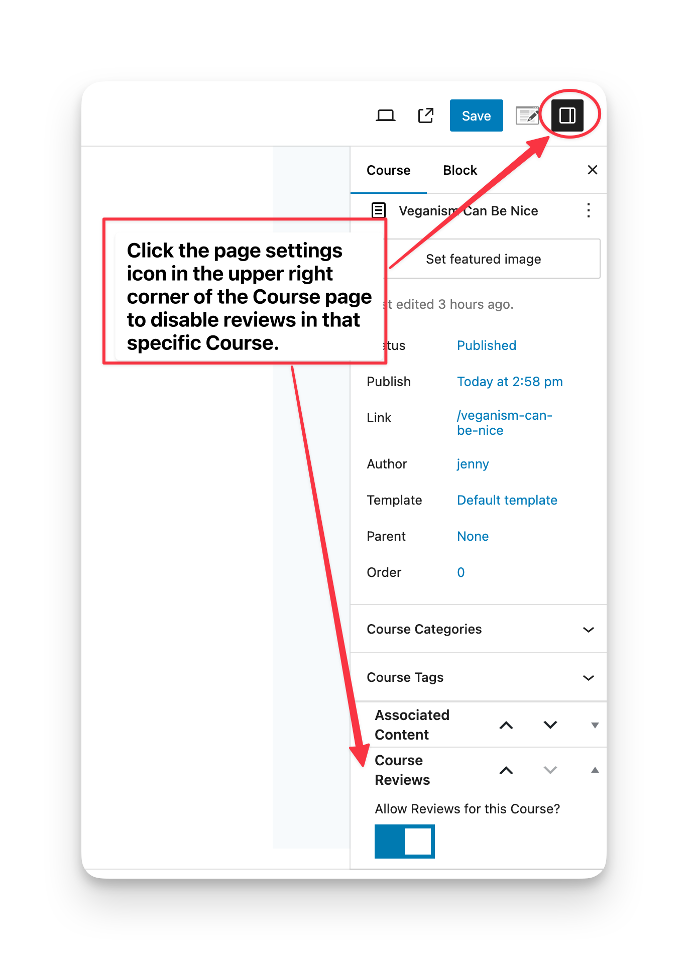 Configure for individual Course settings