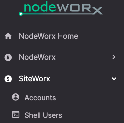 Interworx menu highlighting the location of the shell users settings