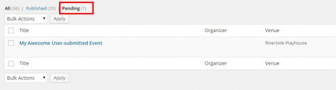 Events pending review in the event list
