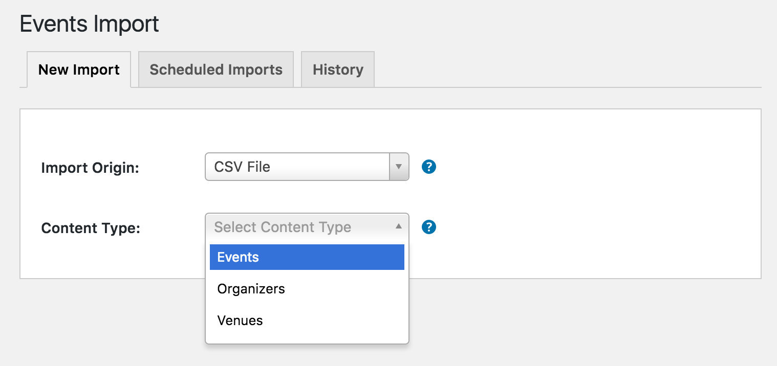 Selecting the content type for CSV import
