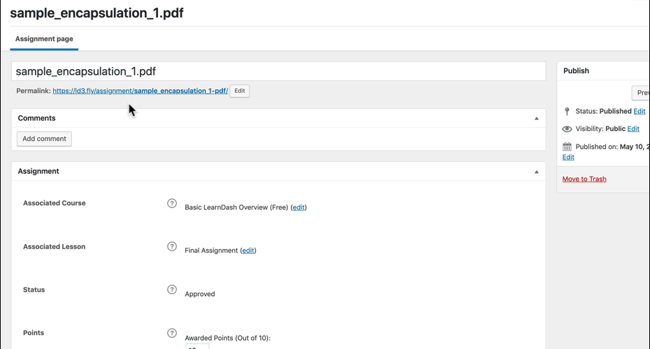 Add comments to LearnDash assignments