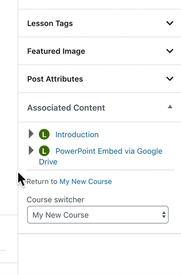 LearnDash associated content metabox course switcher