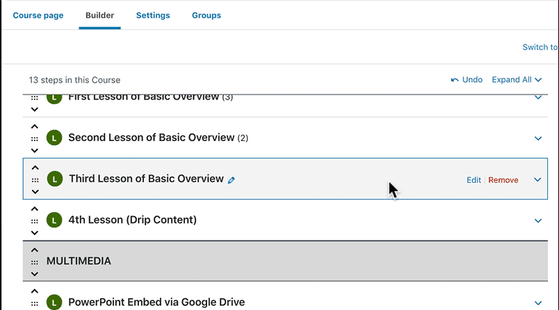 Add new topics in LearnDash course builder