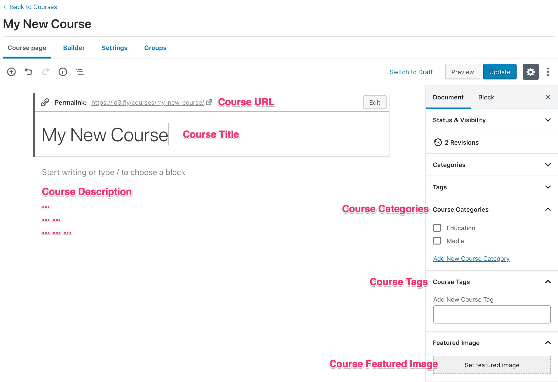 LearnDash course page overview