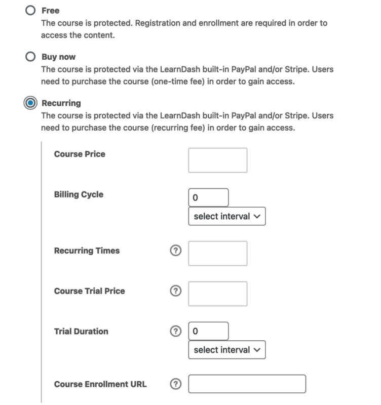 LearnDash course payment configuration