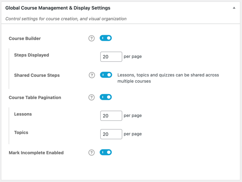 LearnDash global course management and course settings