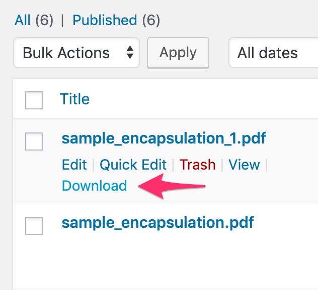 "Download Assignment" link in the WordPress admin