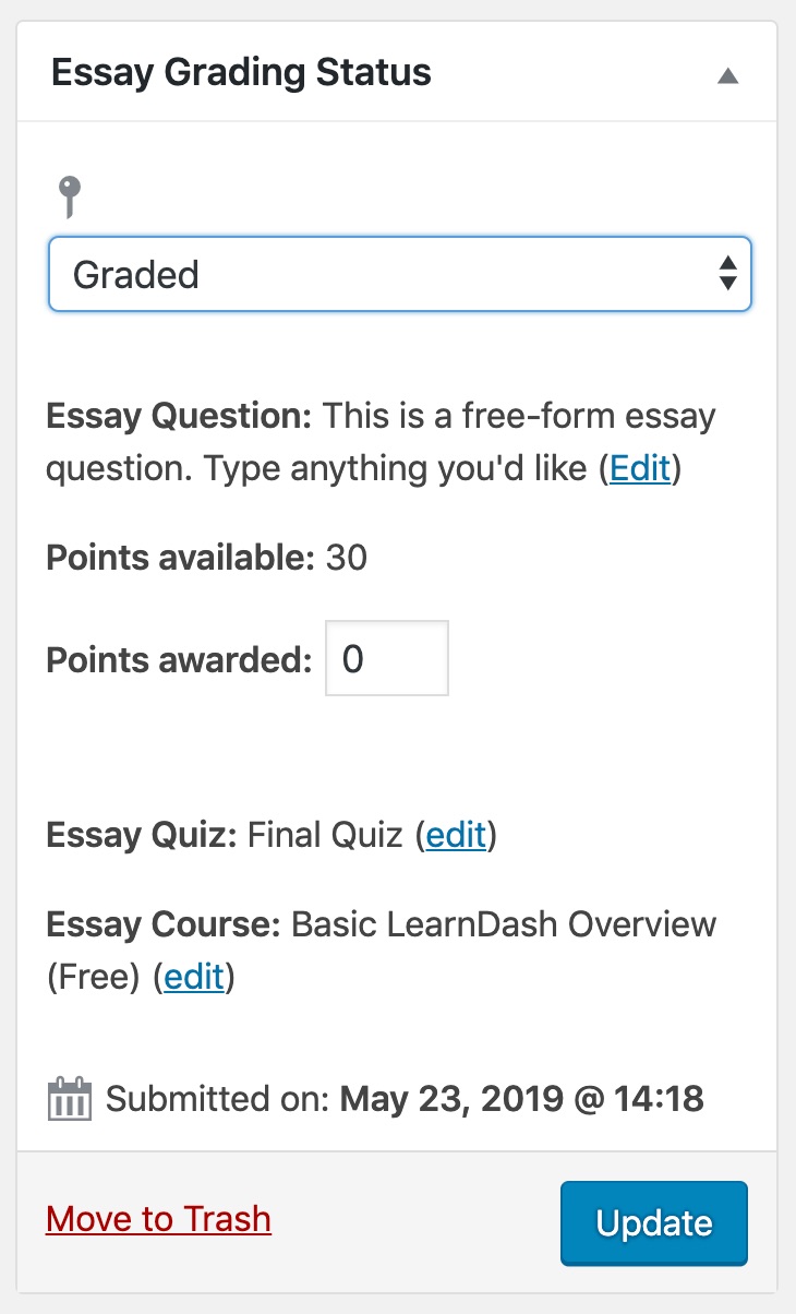 Grade LearnDash essay on individual page in admin