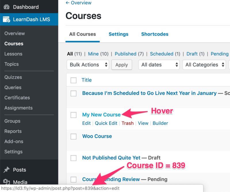How to find LearnDash course ID