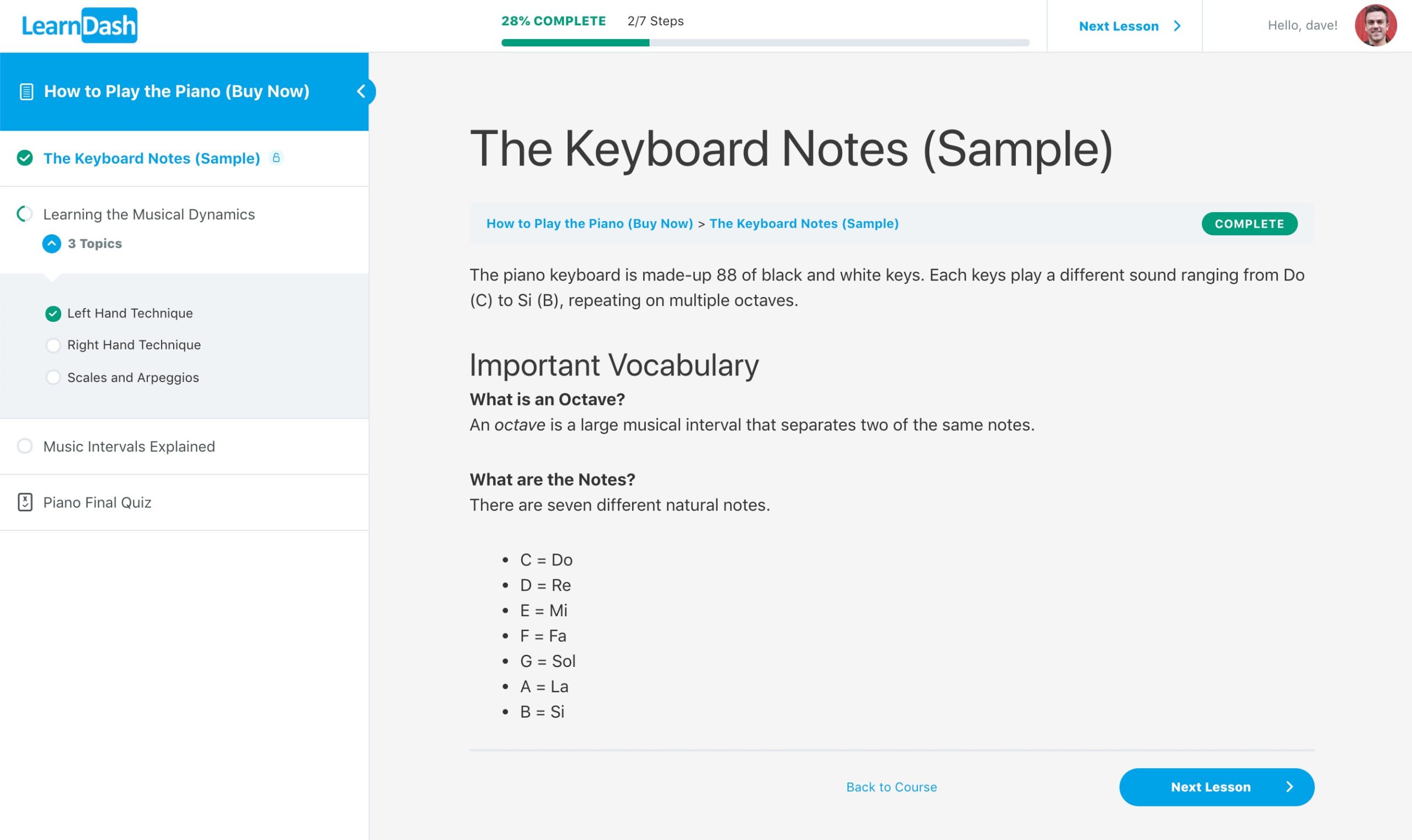 LearnDash Focus Mode, desktop example