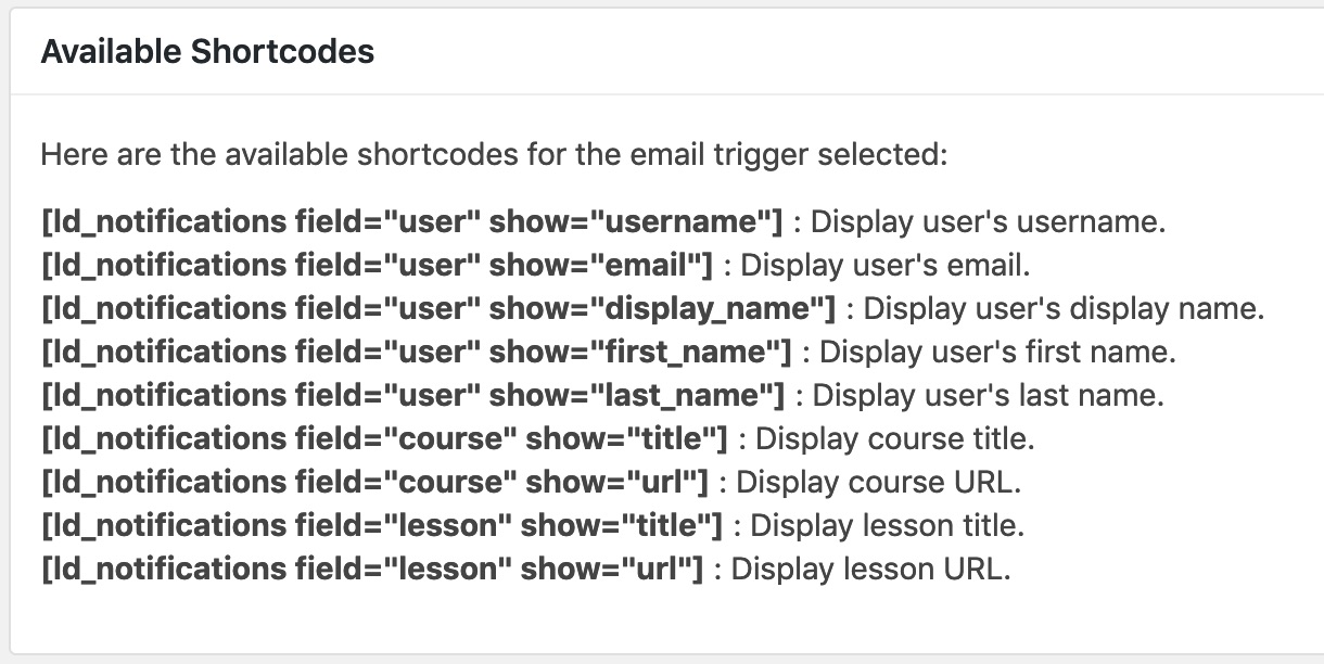 LearnDash Notifications - example shortcodes