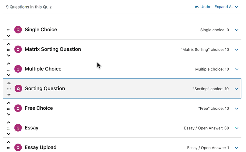 Move questions in quiz builder using arrows