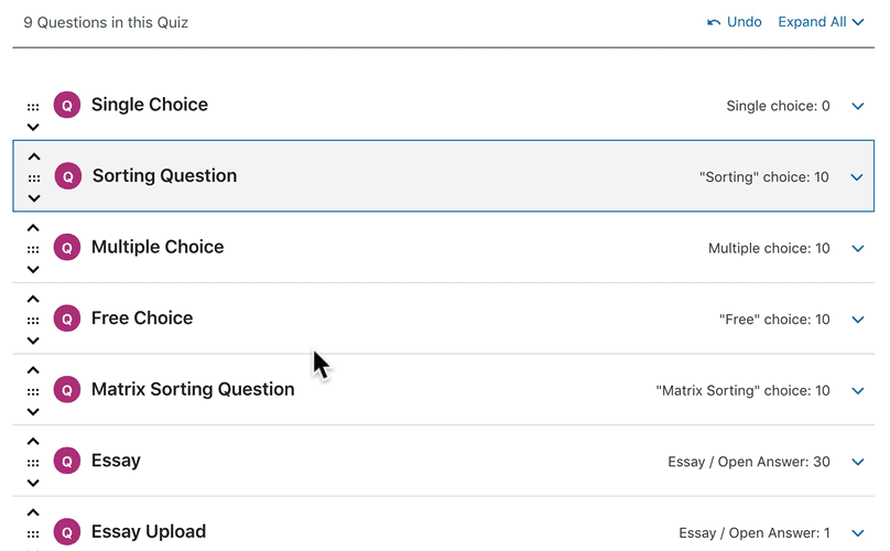 Drag & drop questions to rearrange them