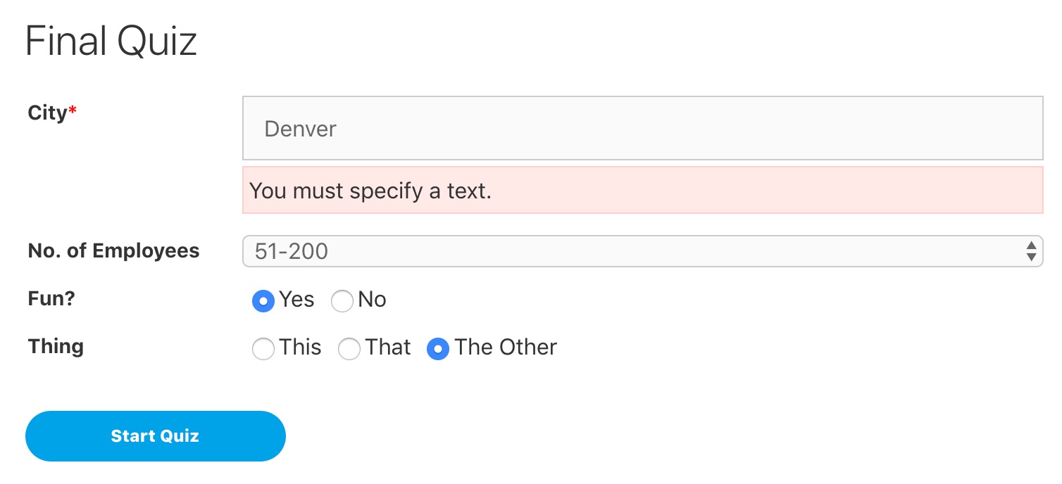 Quiz custom field collection before a quiz