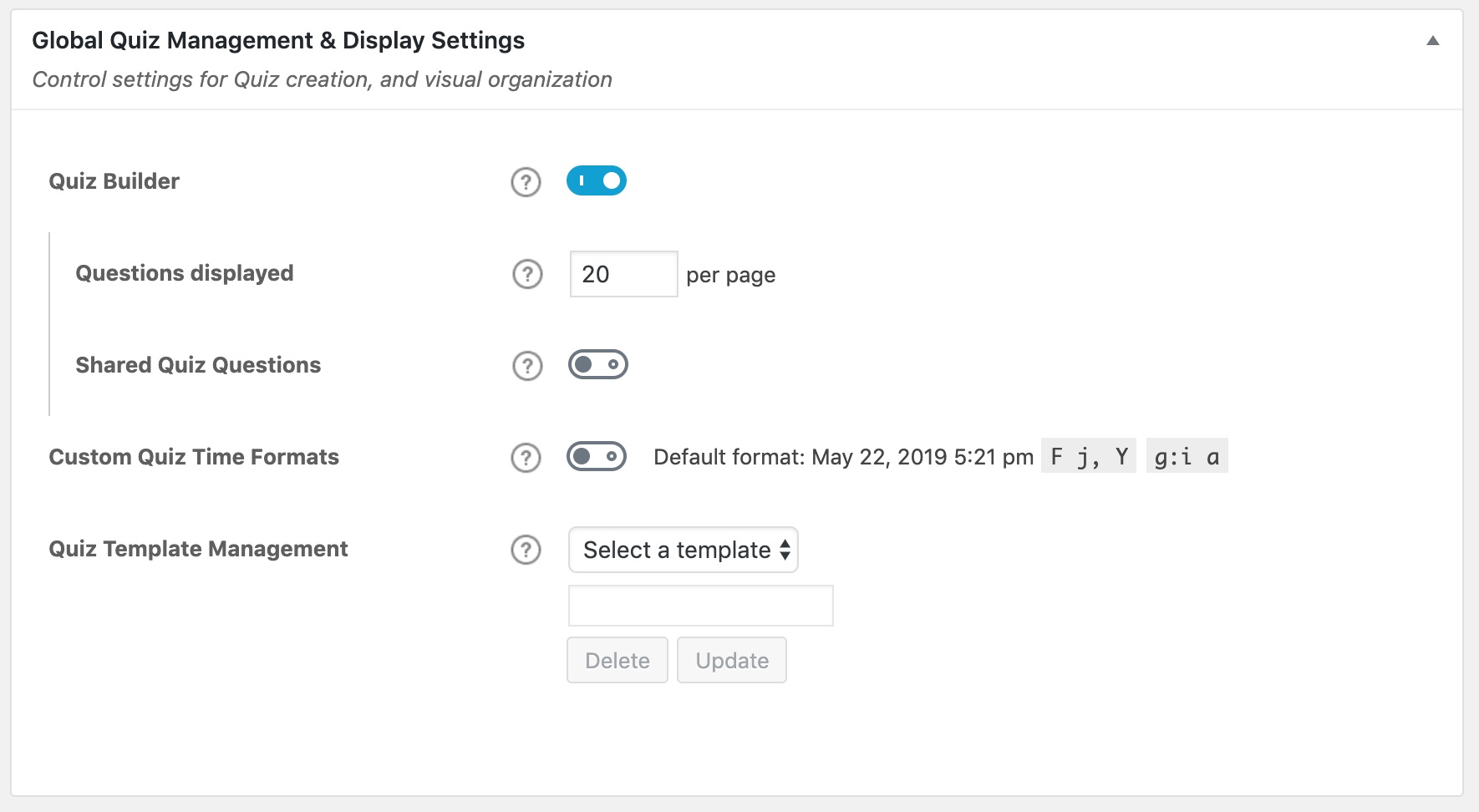 LearnDash quiz management & display settings
