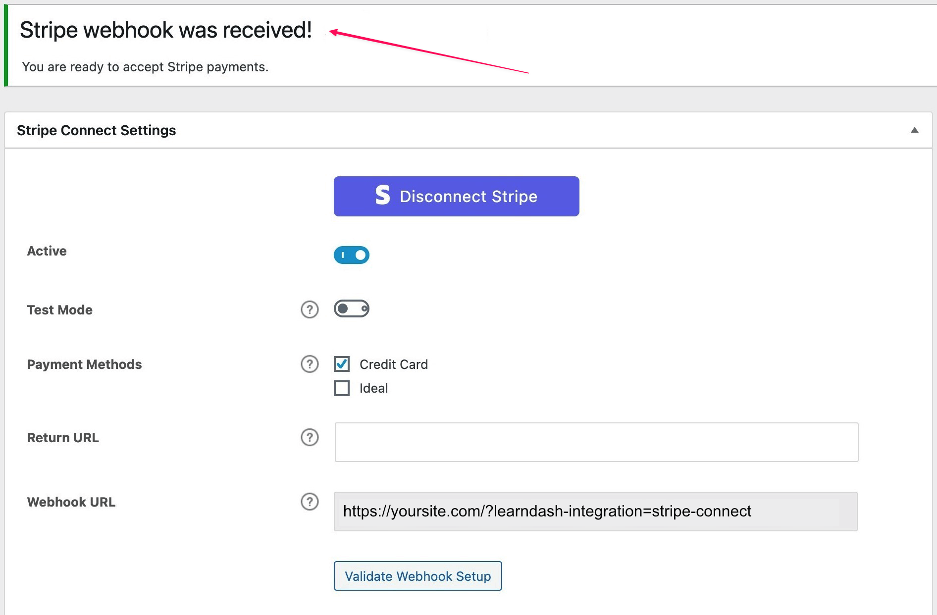 Stripe webhook validated