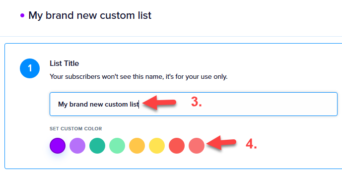 The list color picker on the Create Custom List screen in Promoter