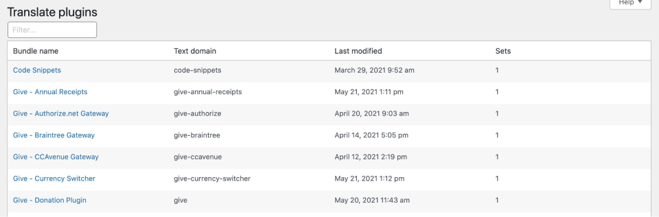 The list of all plugins that can be translated when using Loco Translate, a WordPress plugin