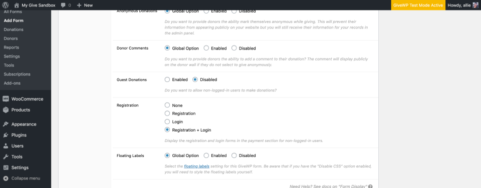 When editing your form, go to the Form Display tab, disable guest donations, and choose Registration + Login from the Registration options