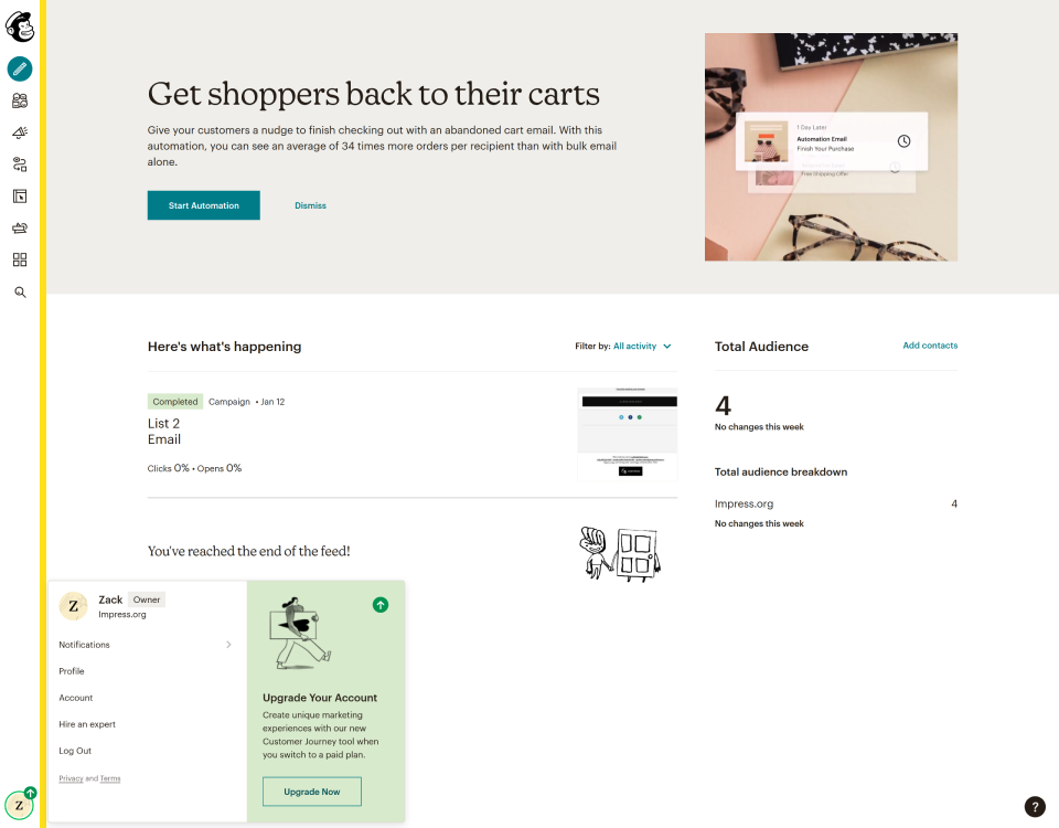 accessing MailChimp account settings