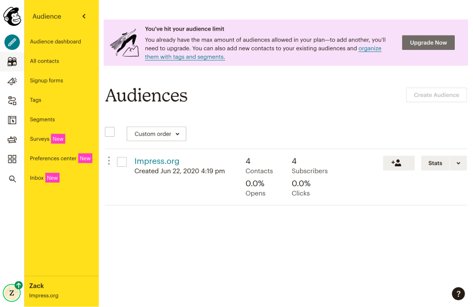 creating a MailChimp Audience