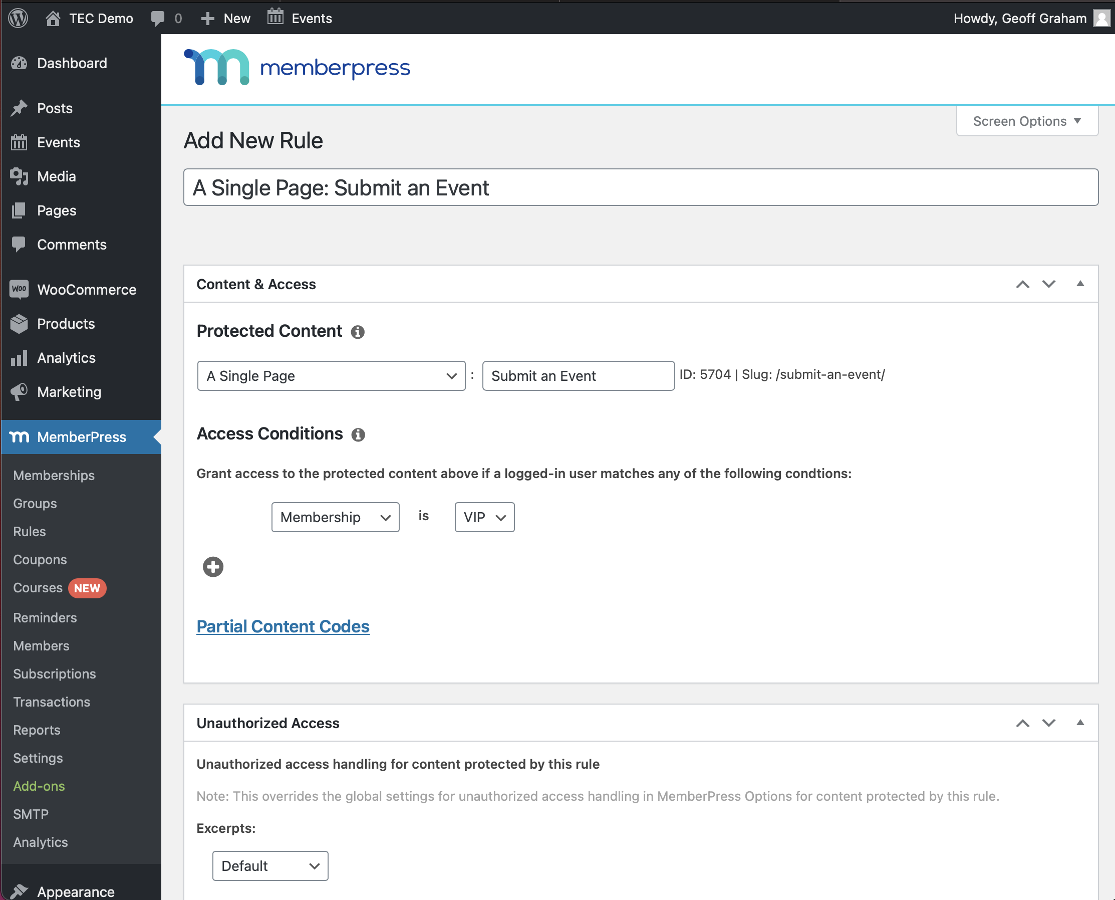 Create protected content on the single evnet page