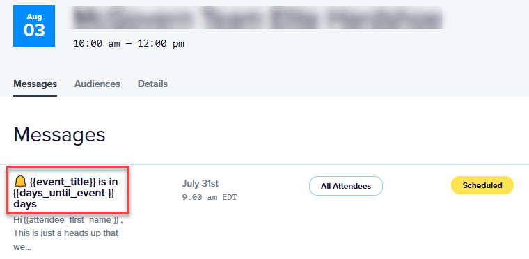 The messages list for a single event in Promoter