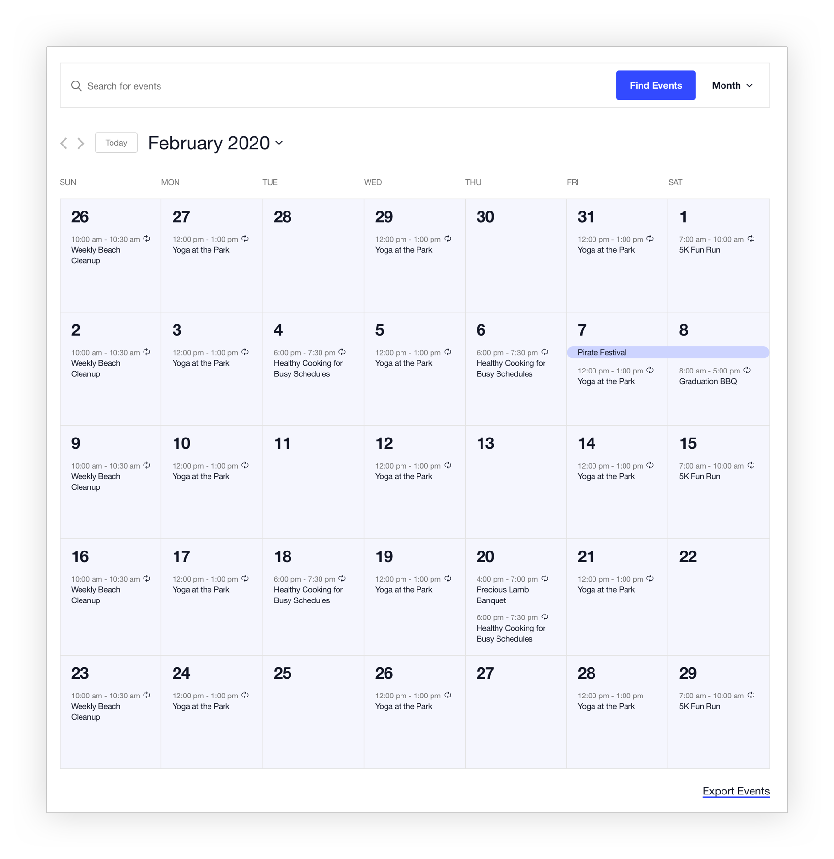 The Month View calendar with a custom light blue-grey background color applied