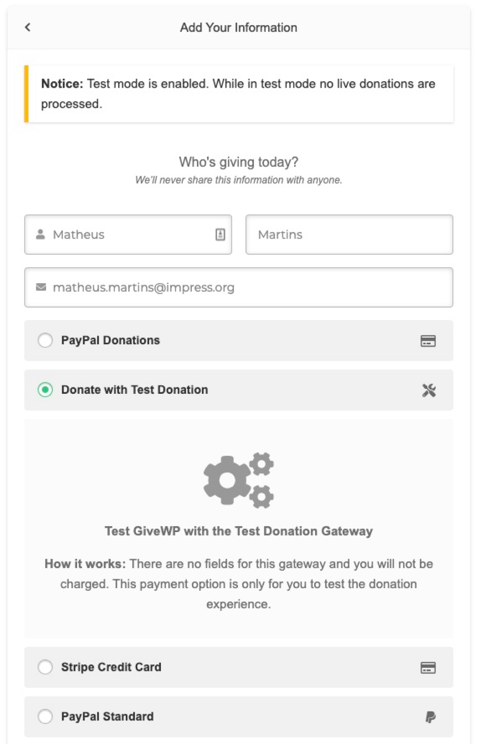 Step three of the multi-step donation form.