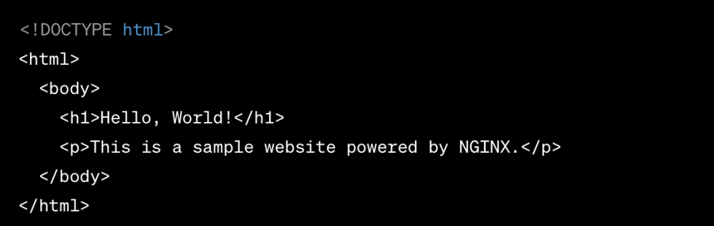 Web server configuration — NGINX install on AlmaLinux — testing and restarting NGINX, followed by creating website content.