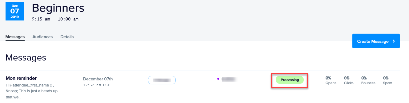 Processing status label on a Promoter message