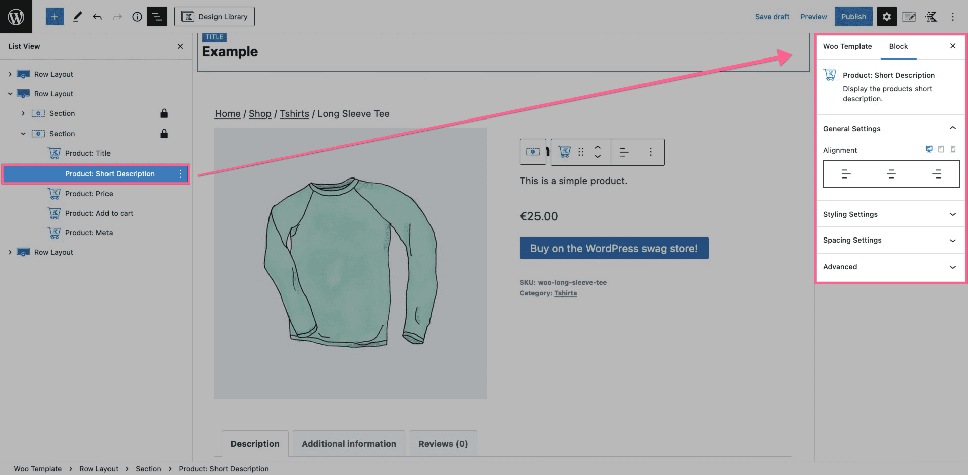 Product Short Description Block Settings