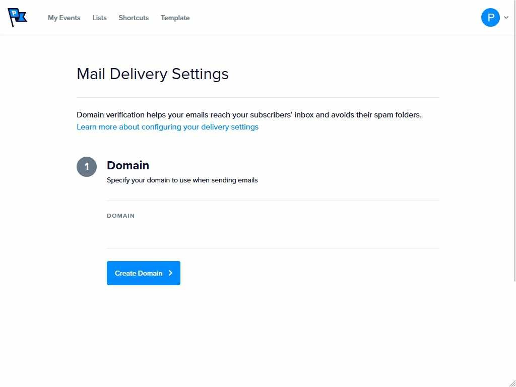The Mail Delivery Settings page before a domain has been added