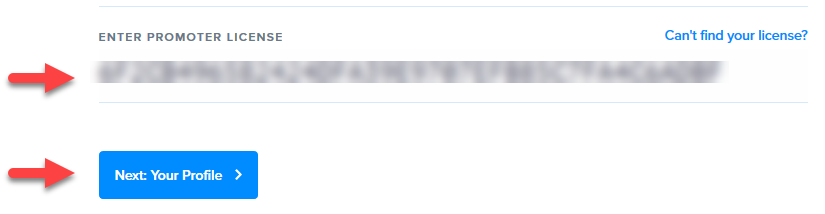 The Promoter welcome screen where you enter your license key