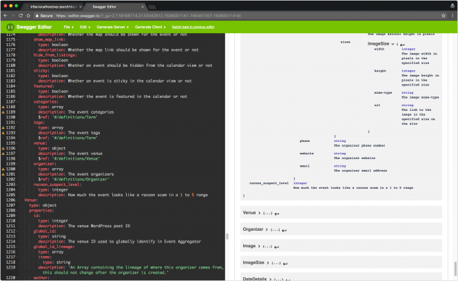 A custom field documented and visible in the Swagger.io output