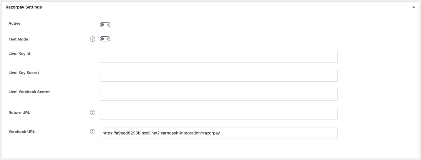 razorpay settings