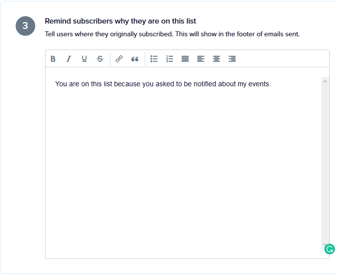 The remind subscribers field on the Create Custom List screen in Promoter