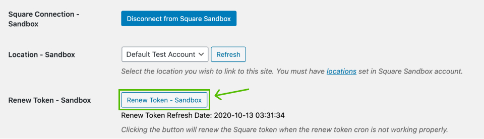 the renew token for Square Sandbox