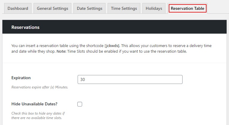 reservation tab
