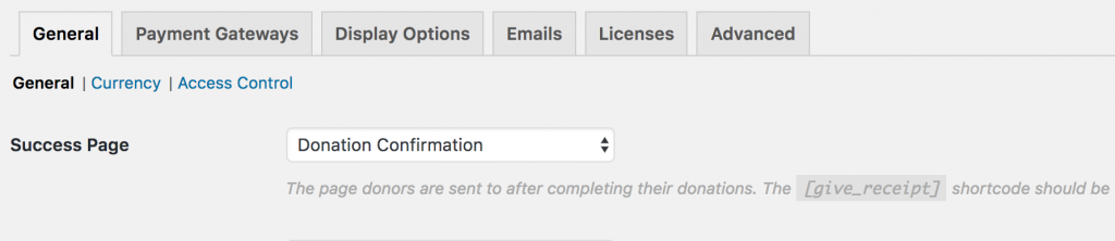 The Give General Settings tab