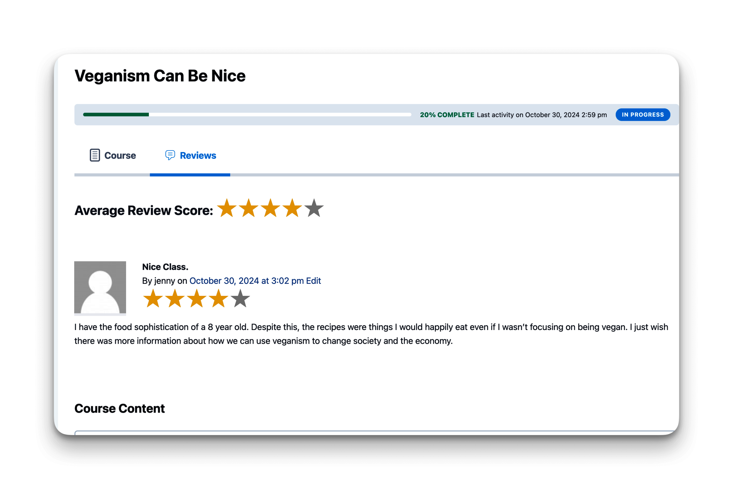 LearnDash Review front end view