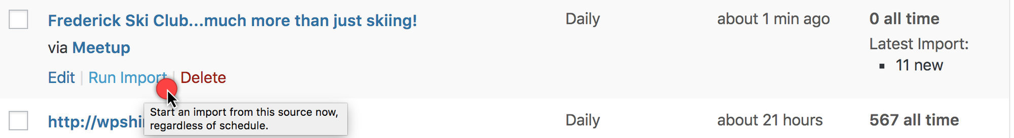 Manually running a scheduled import