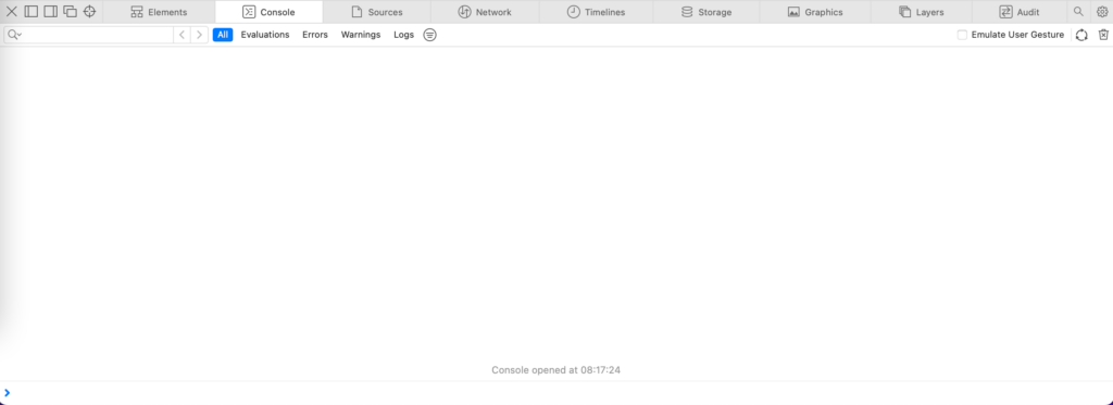 The console for the Safari browser