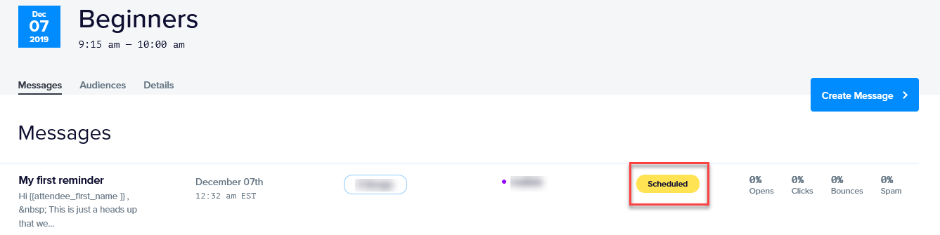 Scheduled status label on a Promoter message