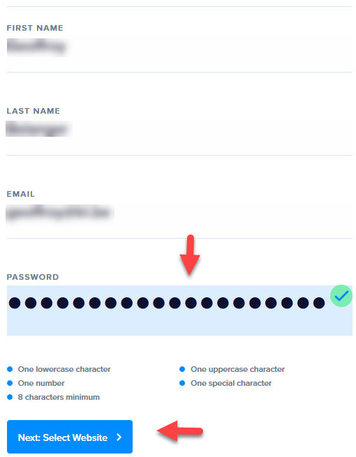The Promoter profile screen showing fields for name, email address, and password