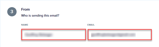 The sender name and email fields in the Promoter message editor